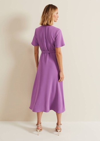 Phase Eight Julissa Frill Wrap Dress Purple USA | 1465203-AY